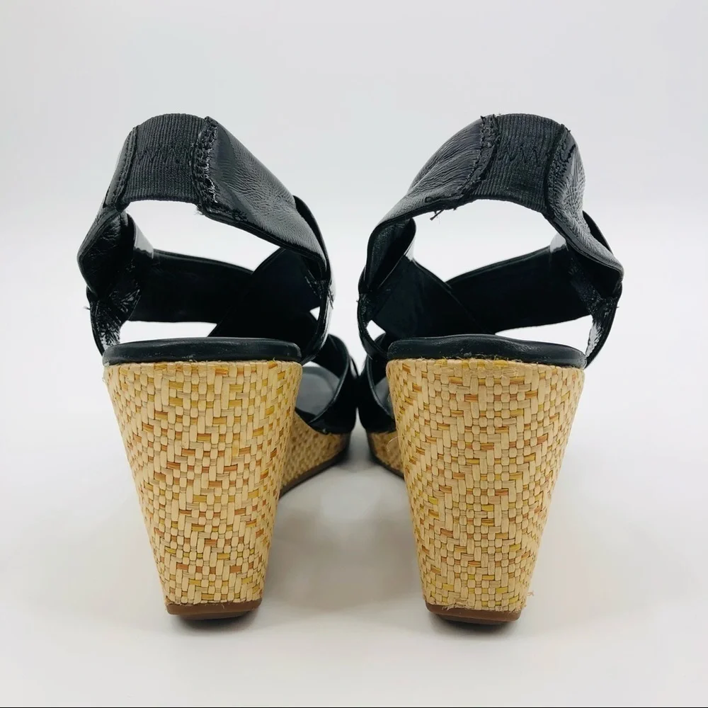 Cole‎ Haan Nike Air Dinah Black Patent Leather Platform Wedge Sandal Size 10AA